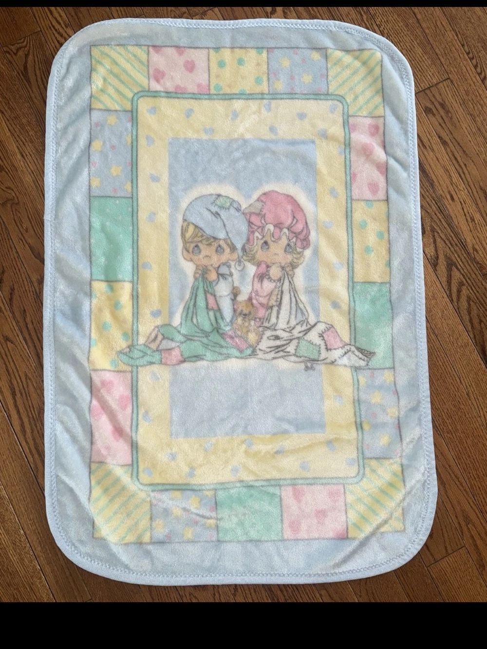 Precious Moments Pastel Patchwork Baby Blanket - Blue, Pink, Yellow, Green
